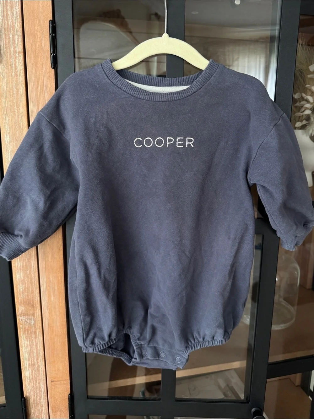 Cooper personalized Caden Lane bubble romper monogrammed navy long sleeve onesie